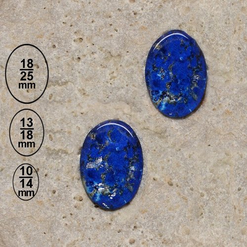 2 cabochons lapis, bleu, argent 18-25, 13-18, 10-14 mm