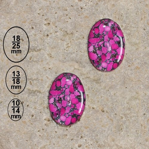 2 cabochons mohave, fuchsia, argent 18-25, 13-18, 10-14 mm