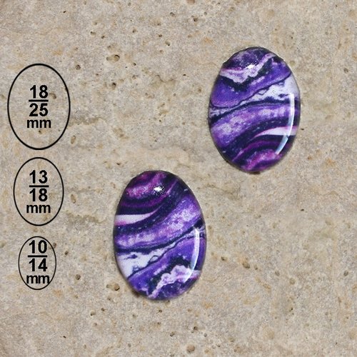 2 cabochons jaspe, violet, 18-25, 13-18, 10-14 mm