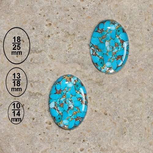 2 cabochons mohave, turquoise, argent 18-25, 13-18, 10-14 mm