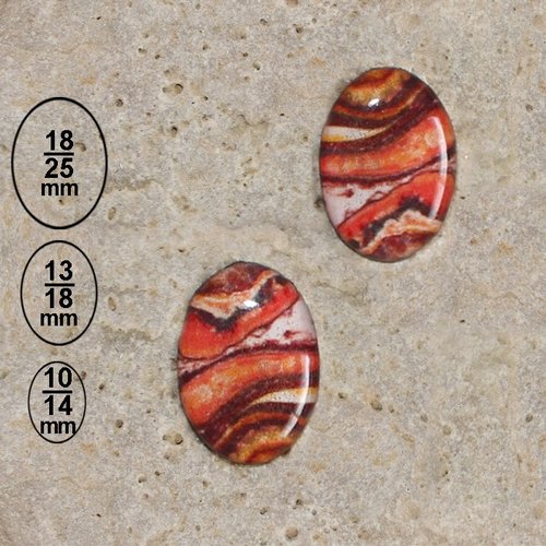 2 cabochons jaspe, orange, 18-25, 13-18, 10-14 mm