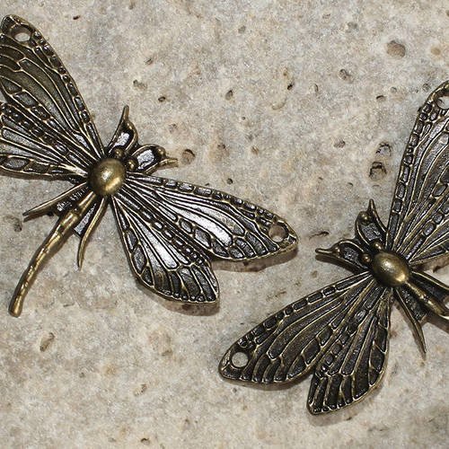 2 grands connecteurs libellule bronze 