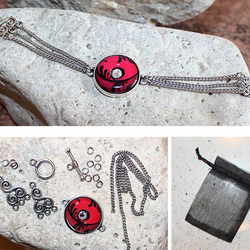 Kit bracelet chaines et cabochon rond motif japonais 