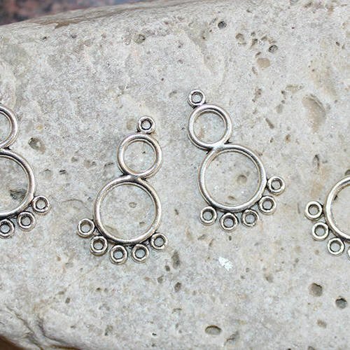 4 connecteurs deux ronds argentés 5 rangs 19 x 30 mm pour création bijoux 