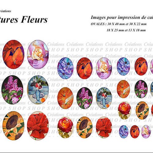 36 images de cabochons à imprimer peintures fleurs