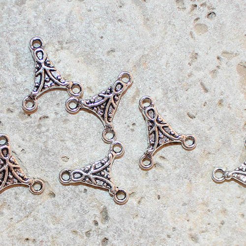 6 connecteurs triangulaires argentés 2 rangs 12 x 13 mm pour création bijoux 