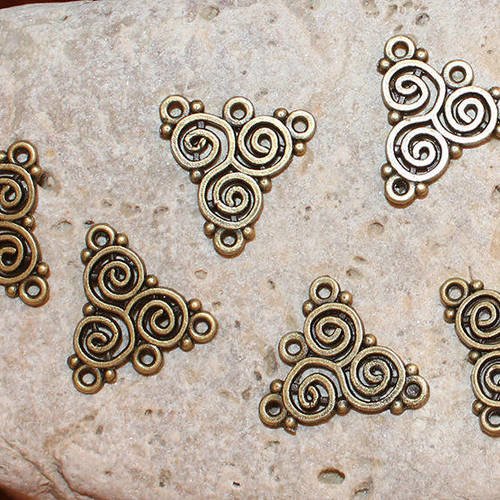 6 connecteurs 3 rangs spirales bronze, 20 x 19,5 mm pour création bijoux 