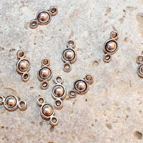 10 connecteurs petits ronds argentés 2 trous 5 x 10 mm pour création bijoux 