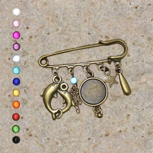 Support broche cabochon 14 mm, dauphin