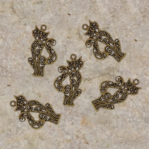 5 breloques pendentifs chat bronze