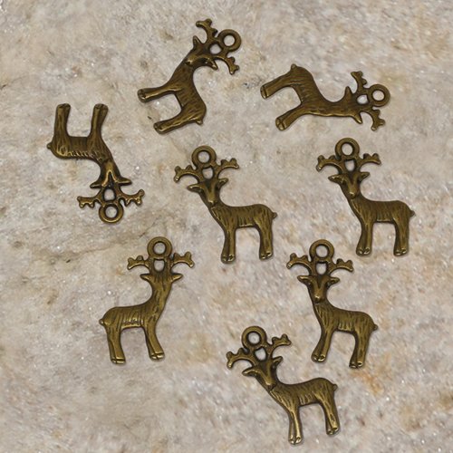 8 breloques pendentifs renne bronze