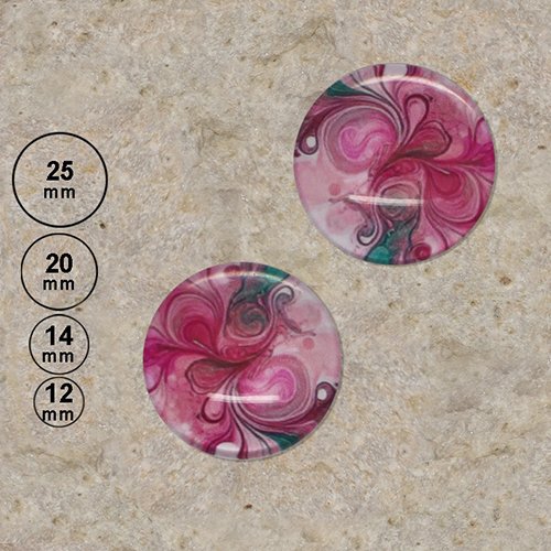 2 cabochons motif curl rosé 25,20,14,12 mm
