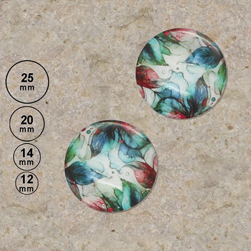 2 cabochons motif feuille verte 25,20,14,12 mm