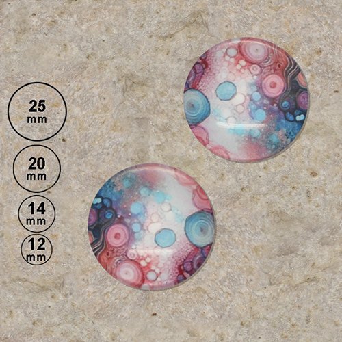 2 cabochons motif ronds rose bleu 25,20,14,12 mm