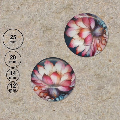 2 cabochons motif lotus 25,20,14,12 mm
