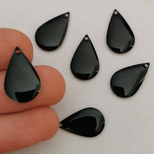 6 pendentifs gouttes noires émaillées double face