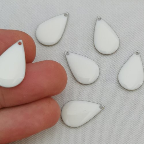 6 pendentifs gouttes blanches émaillées double face