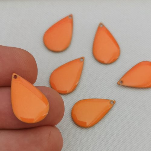 6 pendentifs gouttes orange émaillées double face