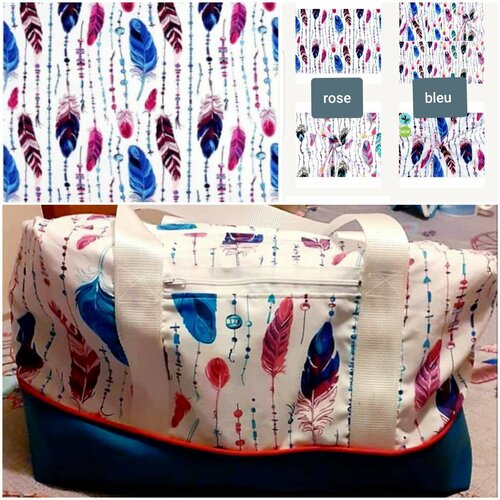 Tissu coton motifs plumes tendance,la découpe à partir de 50 cm. 2 couleurs disponibles (bleu et rose).certifié öko-tex