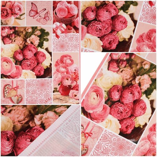 Nouveautés spécial printemps tissu piqué du coton gaufré motifs roses.par pièce de 63/50cm