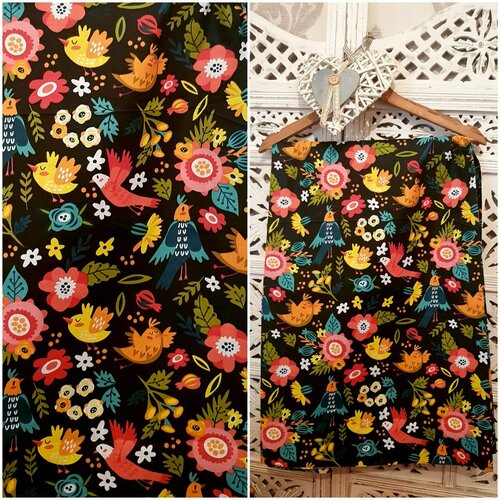 Tissu coton motif oiseaux fleuri,å partir de 50cm, birds cotton fabric.