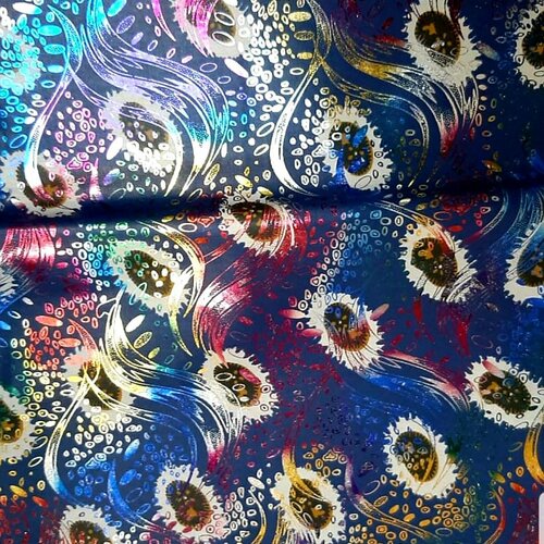 Très joli tissu en coton motifs et couleur effet paons pailleté brillant magnifique, à partir de 50/120cm.super nice pretty fabric.