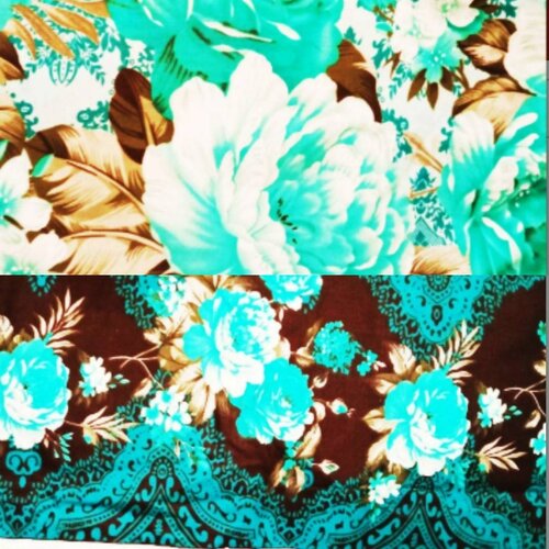 Tissu en coton motifs fleuri,à partir de 50cm, couleur turquoise,largeur aux choix( 80 cm ou 160cm) livraison gratuite.