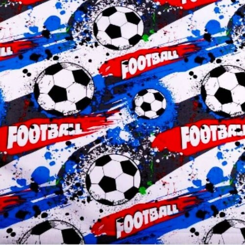 Tissu coton, motif &quot;football&quot;,bleu,rouge, à partir de 50cm, 2 largeurs au choix(80cm ou 160cm de laize). certifié oeko tex .
