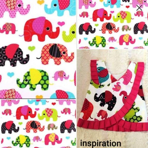 Tissu coton, motif éléphants ,à partir de 50cm.