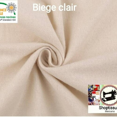 Tissu en flanelle de coton,unie beige, à partir de 50cm,2 largeurs aux choix (80cm ou 160cm).tissu pyjamas ou autres.livraison offerte.