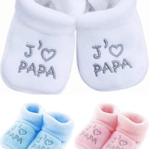 Chaussons bébé, bio, pour noël  chaussette bébé naissance, brodé(je t'aime papa) chaussures bébé, cadeau noël 0-3 mois,livraison offerte