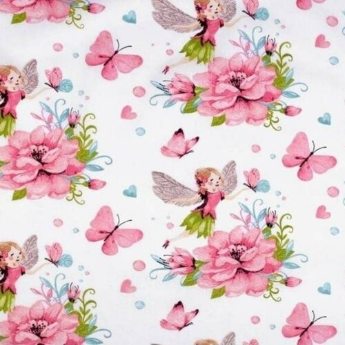 Tissu coton, motif fée, papillon.par 50cm/160cm