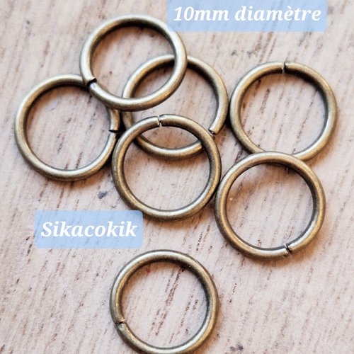 50 anneaux bronze 10mm épaisseur 1.2mm