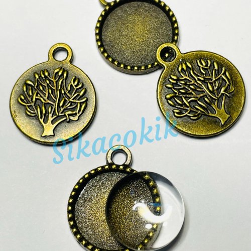 4 pendentifs arbre support de cabochon (14mm) bronze