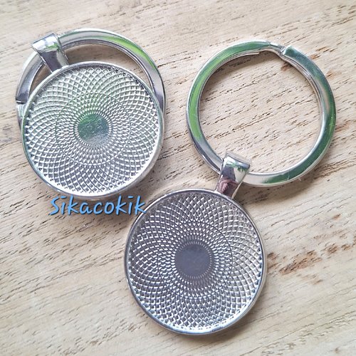 5 porte-clé métal argent avec support de cabochon rond 25mm