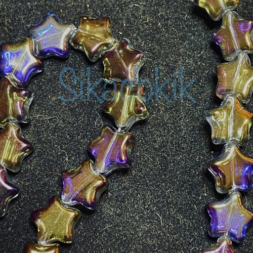 5 perles en verre irisé aurore boréales - gris ab étoile 9*9mm