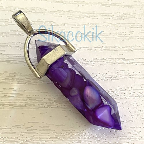 1 breloque pendentif gemme pierre violet foncé