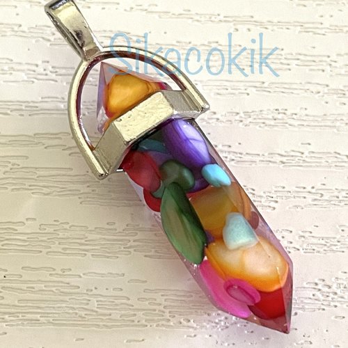 1 breloque pendentif gemme pierre multicolor