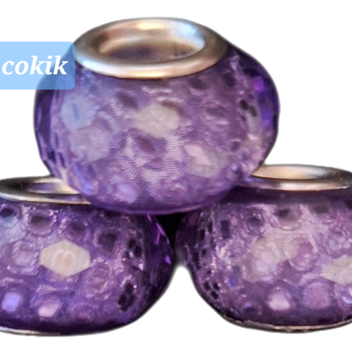1 perle en résine à facettes violet 14mm de diamètre type pandora