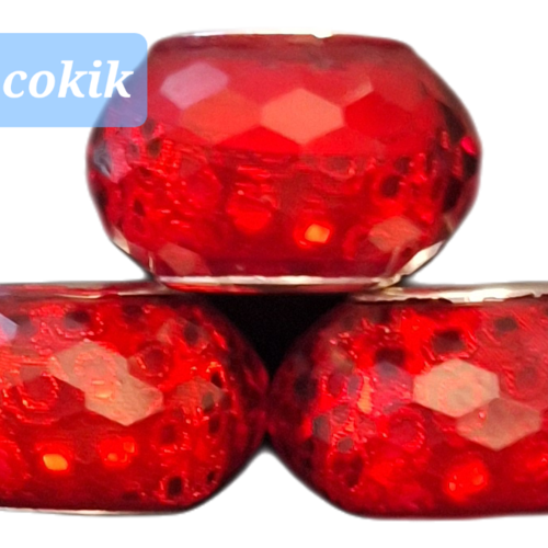 1 perle en résine à facettes rouge 14mm de diamètre type pandora
