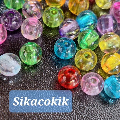 50 perles 6mm transparente acrylique couleurs variées