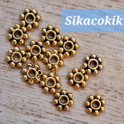 30 perles intercalaires fleur en métal doré vieilli 4.5mm de diamètre