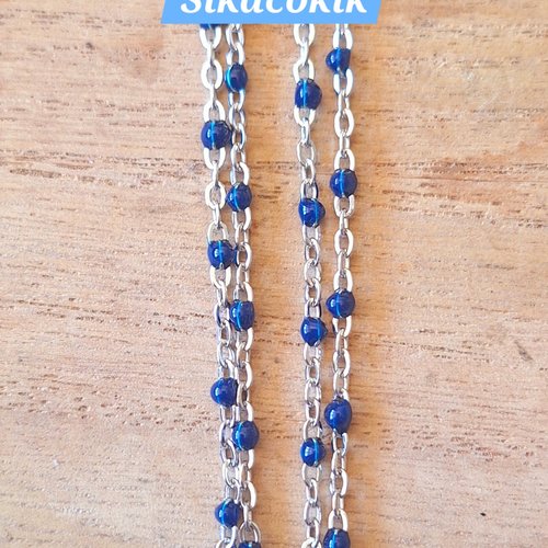 Chaine acier inoxydable argenté 50cm email mat bleu saphir