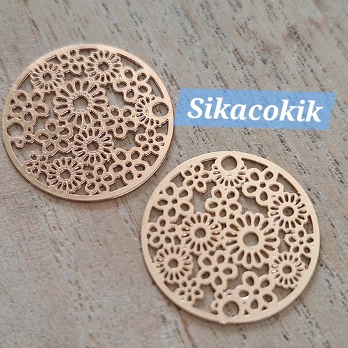 2 estampes modèle fleurs métal doré 20mm