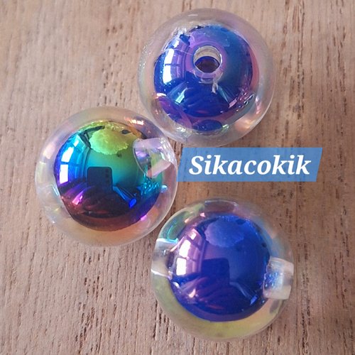 1 perle dans perle acrylique ronde ab transparente multicouleur irisé 16mm