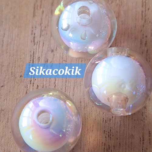 1 perle dans perle acrylique ronde ab transparente blanc irisé 16mm