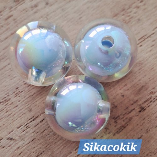1 perle dans perle acrylique ronde ab transparente bleu clair irisé 16mm