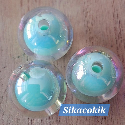 1 perle dans perle acrylique ronde ab transparente vert clair irisé 16mm