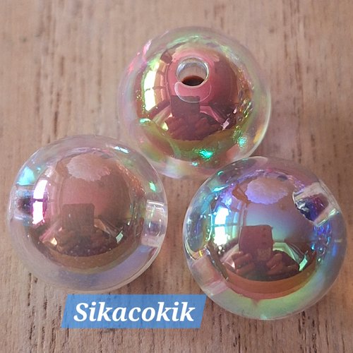 1 perle dans perle acrylique ronde ab transparente marron irisé 16mm