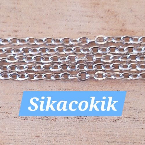 1 chaine 100cm acier inoxydable argenté 1.6*1.3mm - 1m - maille forçat